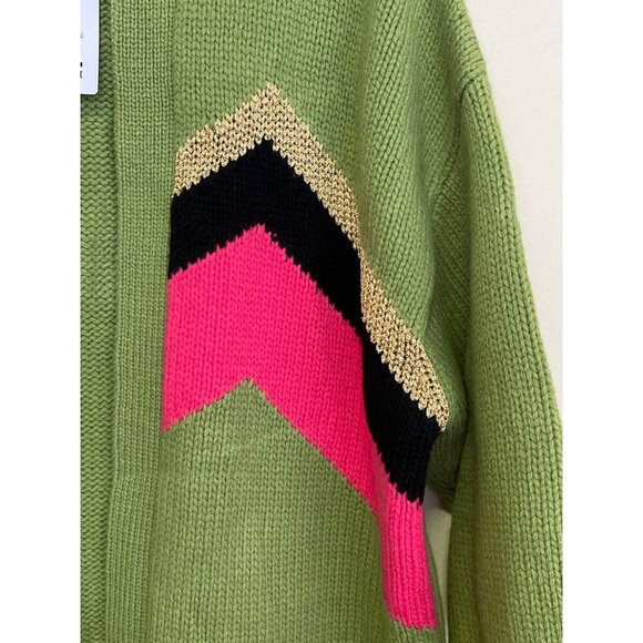 Missoni $795 Green Knit Geometric Long Length Cardigan Sweater Medium NWT - Picture 5 of 9